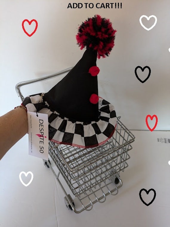 Black With Checkered Black /white Ruffle Mini Clown Hat With