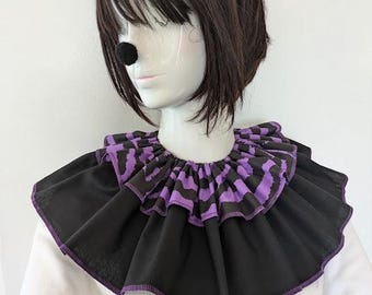 Detachable Clown Collar, Black and Purple Clown Collar, Removable Clown Collar, Cosplay Collar, Adjustable Clown Collar, Jester, Carnival.