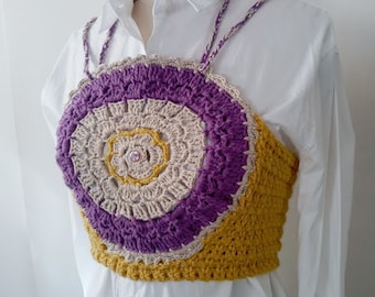 Handmade Crochet Corset Top, Retro Boho Halter Vest