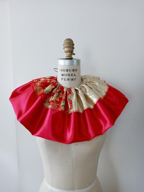Removable Clown Collar, Christmas Clown Collar, Detachable Collar, Red with golden Clown Collar, Cosplay, Adjustable Clown Collar.