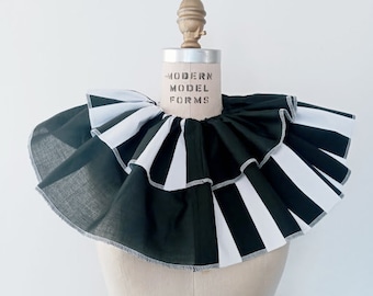 Detachable Clown Collar, Removable Black white Clown Collar, Striped Black and White Clown Collar, Cosplay Collar, Adjustable Clown Collar