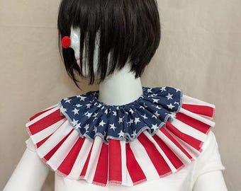 Striped Red /White with Stars Clown Collar, Removable Clown Collar, Cosplay Collar, Adjustable Clown Collar, Circus Clown
