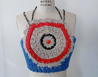 Handmade Crochet Corset Top, Retro Boho Halter Vest
