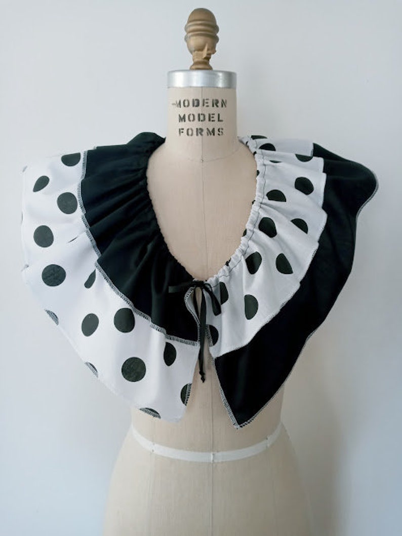 White with Black Polka Dot Clown Collar, Detachable Circus Clown Collar, Adjustable Cosplay Collar, Removable Black and White Clown Collar image 4