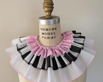 3 Ruffles Detachable Clown Collar, Removable Pink, Black and White Clown Collar, Cosplay Collar, Adjustable Clown Collar, Circus Clown