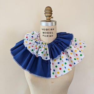 Detachable Clown Collar, Blue with Multicolor Polka Dot Clown Collar, Removable Clown Collar, Cosplay Collar, Adjustable Clown Collar