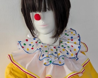 Fluffy Detachable Clown Collar, White with Multicolor Polka Dot , Removable Clown Collar, Cosplay Collar, Pierrot Costume Collar.