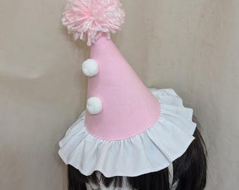 Handmade Mini Pink Clown Hat with Pom Poms Headband