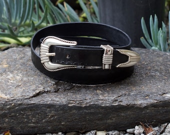 Black Embossed Custom Leather Belt - Made to measure