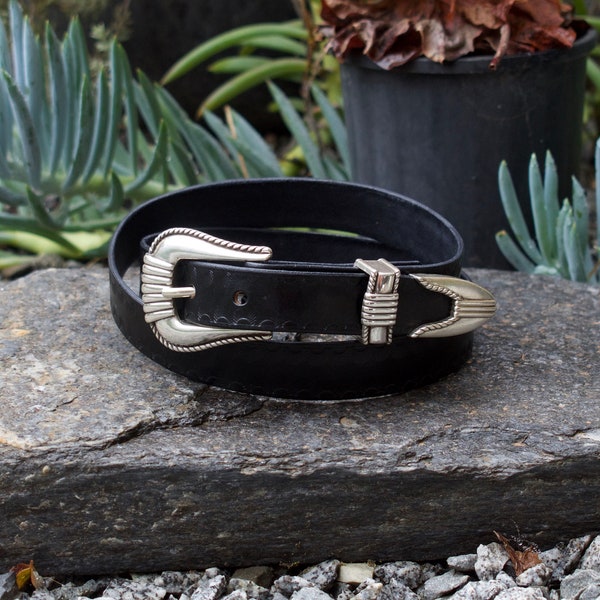 Black Embossed Custom Leather Belt - Made to measure