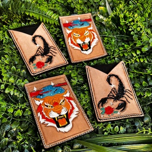 Carteras de tarjetas de cuero - Hell Cat y Scorpion's Sting