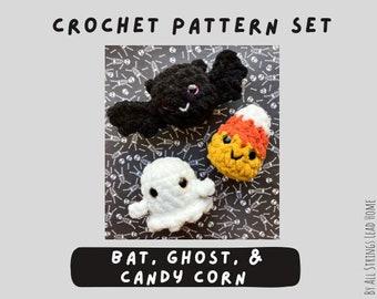 PATTERN SET - crochet set, crochet pattern, Halloween pattern, bat pattern, candy corn, ghost, crochet, amigurumi pattern, beginner pattern