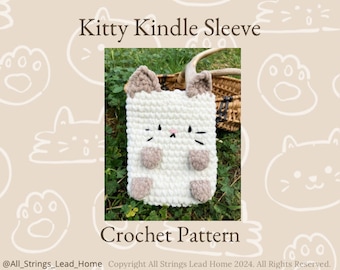 キティ Kindle スリーブ かぎ針編みパターン、猫のかぎ針編みパターン、Kindle カバー、電子書籍リーダー スリーブ、Kindle アクセサリー、本好きのギフト、猫のギフト、本