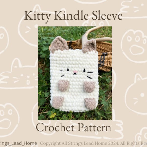 Kitty Kindle Sleeve Crochet Pattern,  Cat Crochet Pattern, kindle cover, E reader sleeve, kindle accessories, bookish gifts, cat gifts, book