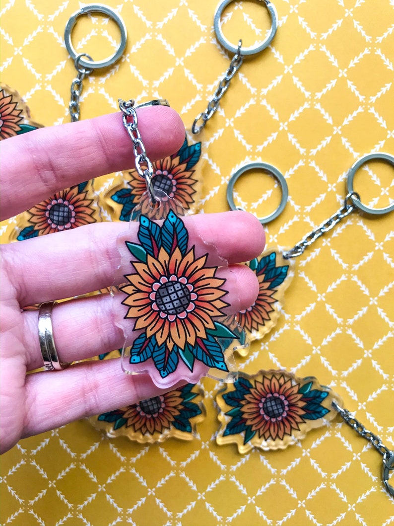 Sunflower Keychain Acrylic keychain sunflower charm plastic Etsy
