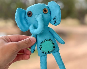 Elephant Felt Character, Felt Plushie, Artisan Hand Stitched, Unique Voodoo Style
