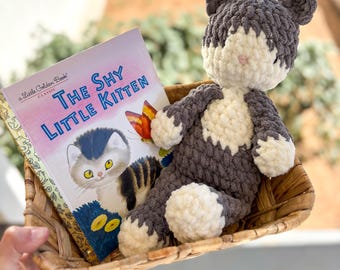 Kitten Plushie | Cat Plush | Vintage Cat Crochet  | Reading Buddy Set | Kitty Snuggler | Kids Book