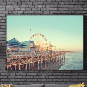 Santa Monica Pier, ferris wheel photo print, sunset photography, boardwalk photo, Los Angeles Art, California Decor, Santa Monica Print, art