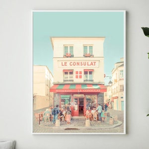 Stampa di caffè francese, arte murale di Parigi, Le Consulat, fotografia di Parigi, stampa artistica di Montmartre, caffè retrò, foto di Parigi pastello, decorazione murale francese