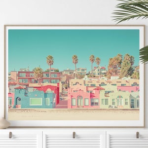 Capitola beach print, Santa Cruz, california photography, village, colorful wall art, oceanside, seascape, beach wall decor, pink, summer
