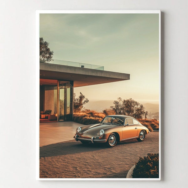 Old Porsche wall art, vintage porsche, brown porsche print, retro car wall art, los angeles photography, porsche poster, gift for him, art