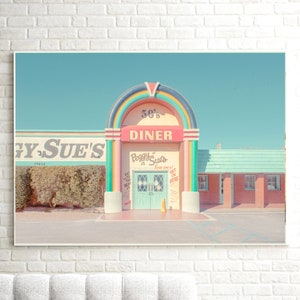 Retro diner print, peggy sue diner, 50s diner, diner wall art, photography, 50s decor, rainbow colors, american diner, vintage home decor