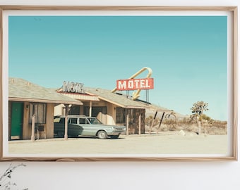 Wüstenmotel Kunstdruck: Vintage Auto, Landschaft, Fotografie, Western Wanddeko, americana