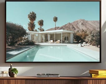 Palm Springs Poolside Print, Mid Century Modern Desert Wall Art