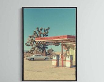 Retro Desert Gas Station Car Print, California Americana Wall Art