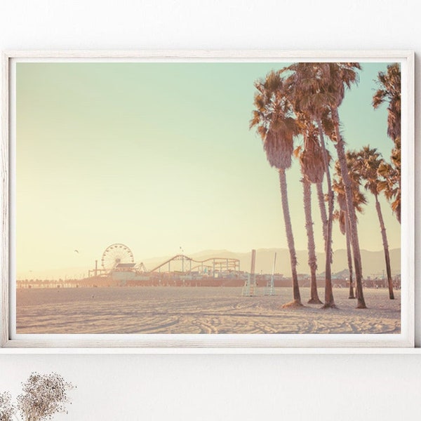 Santa Monica Pier, Santa Monica Beach, Karneval, Riesenrad, Sonnenuntergang, Los angeles Druck, Strand Fotografie, Kunstdruck