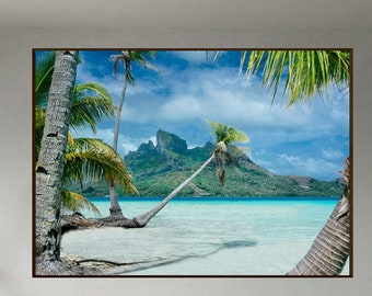 Bora Bora Beach, French Polynesian Islands, Tropical Paradise, tahiti photo print, wall art, nature, photography, landscape, palm tree, art