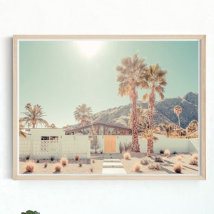 Palm Springs huis, architectuur uit het midden van de eeuw, Palm Springs print, Californië poster, palmboom print, tropisch decor, fotografie, grote kunst