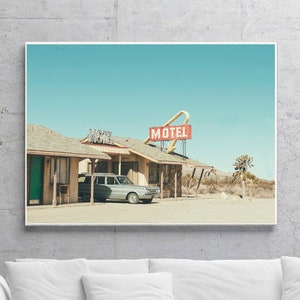 motel druck, retro motel, wand kunstdruck, wüstenwandkunst, Landschaftsdruck, Wüstenmotel plakat, altertümlichkeit druck, vintage motel schild