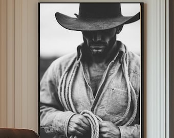 Black and White Cowboy Photo Print: Vintage Western Wall Art