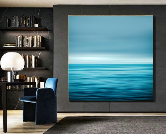 Abstrakte Leinwand „Blaue Küste“ – Handbemaltes Meer Gemälde, 61 X 45,7 Cm, Für Wohnzimmer & Mehr