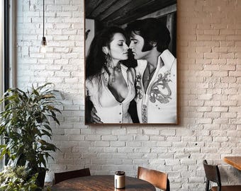 Impresión de Elvis y Priscilla Presley: Foto retro en blanco y negro de los años 70 (descarga digital)