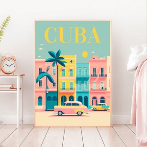 Cuba Print, Cuba Wall Art, Havana Art,  Poster, cuba painting, illustration, cuban car, colorful wall art, architecture, kids, home decor