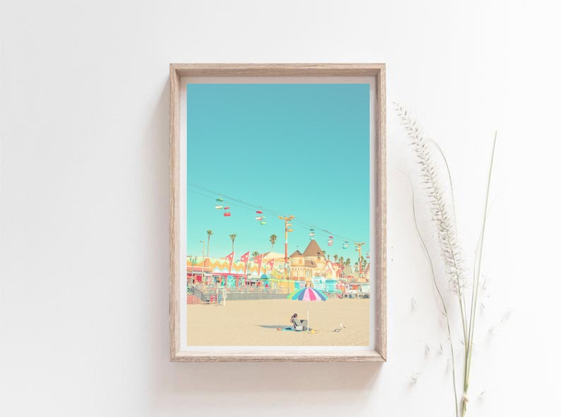 Santa Cruz Boardwalk, California Beach, Santa Cruz, Photography, Colorful Poster, Carnival Decor