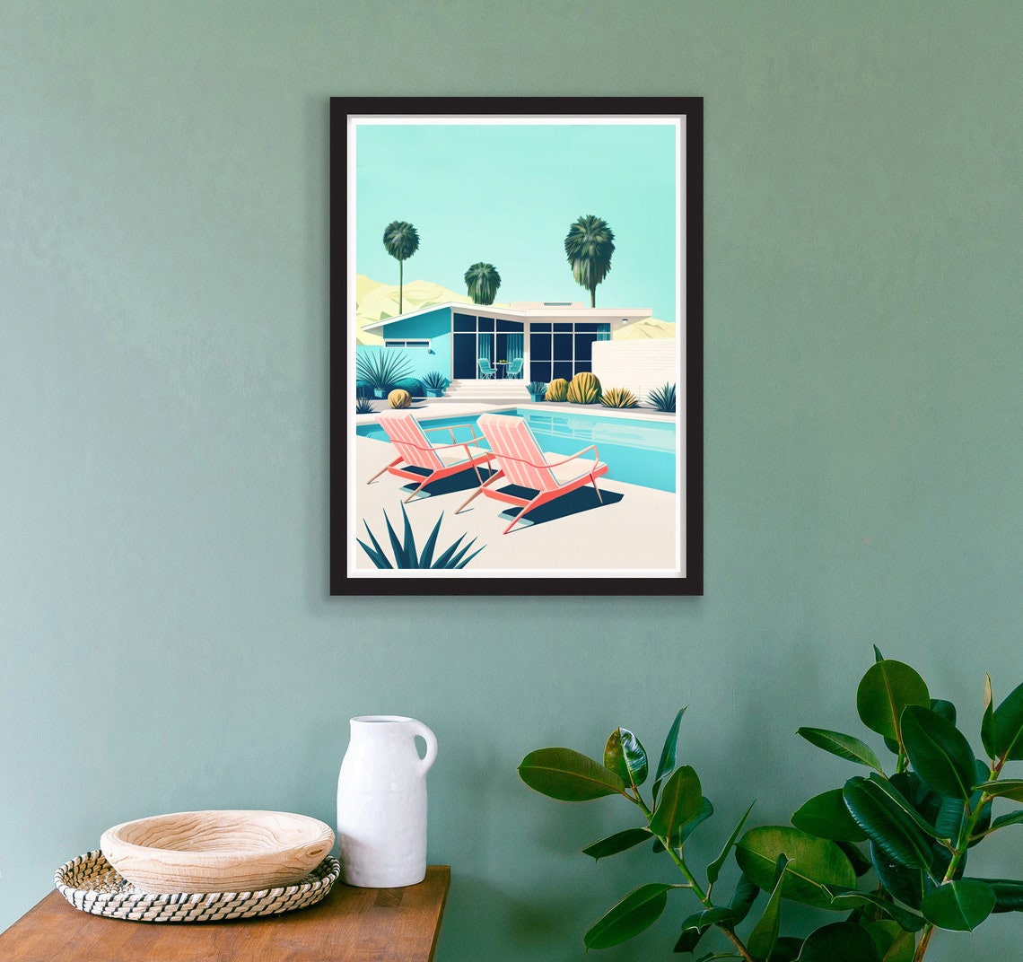 Palm Springs Art Print, Mid-century Modern House, Swimming Pool ...