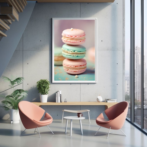 Impression French Macaron, photographie culinaire, décoration de cuisine, pâtisserie française, Paris Pastel Macaron, affiche colorée, rose blanc pistache, impression d'art