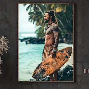 Fotografía de surfistas, retratos de pared, decoración de pared de surf, Polinesia Francesa, con o sin marco, tabla de surf, decoración del hogar, amante del océano