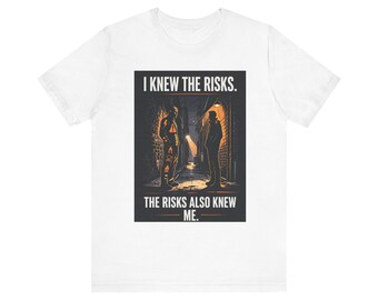 I Knew The Risks alleyway confrontation design T-Shirt | urban noir graphic tee