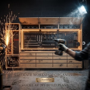 Werkbank-Pläne für die Garage | Ausziehbarer, wandmontierter Werkzeugschrank | Werkstatt-Organizer (PDF) für Anfänger