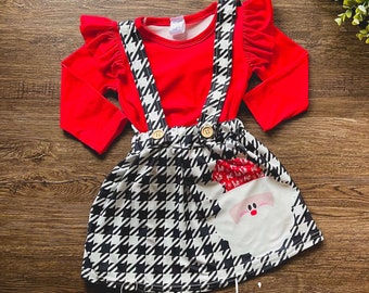 Christmas Outfit Baby Girl, Christmas Suspender Dress, Baby Girl Christmas Outfit, Toddler Christmas Outfit, Sibling Christmas Outfit,