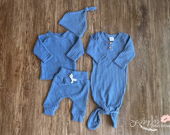 Newborn Waffle Knit Outfit, 4-PC Baby Boy Coming Home Set