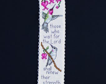 Cross Stitch Bookmark | Isaiah 40:31 | Christian Bookmarks | Hummingbird Bookmark (PDF Download)