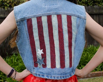 Hand Painted USA Jean Jacket | Jean Vest | Denim Jacket Fashion