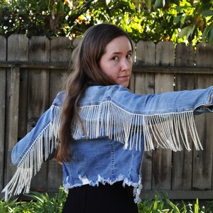 Diamante crystal fringe mom jeans hotsell
