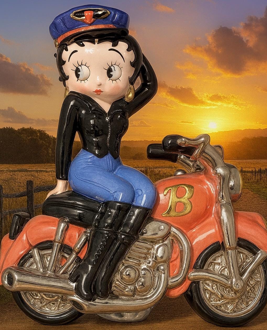 超希少 ベティ・ブープ Betty Boop バイク クッキージャー 外国製 Betty Boop - 14” x 14” x7” Cookie Jar - “Biker” - Clay Art - 2000