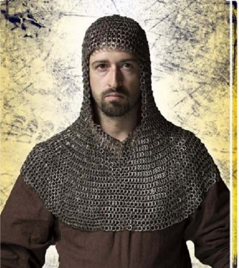 New Flat Riveted With Flat Warsher Chain mail shirt 9 mm Medieval Coif Hood best gift